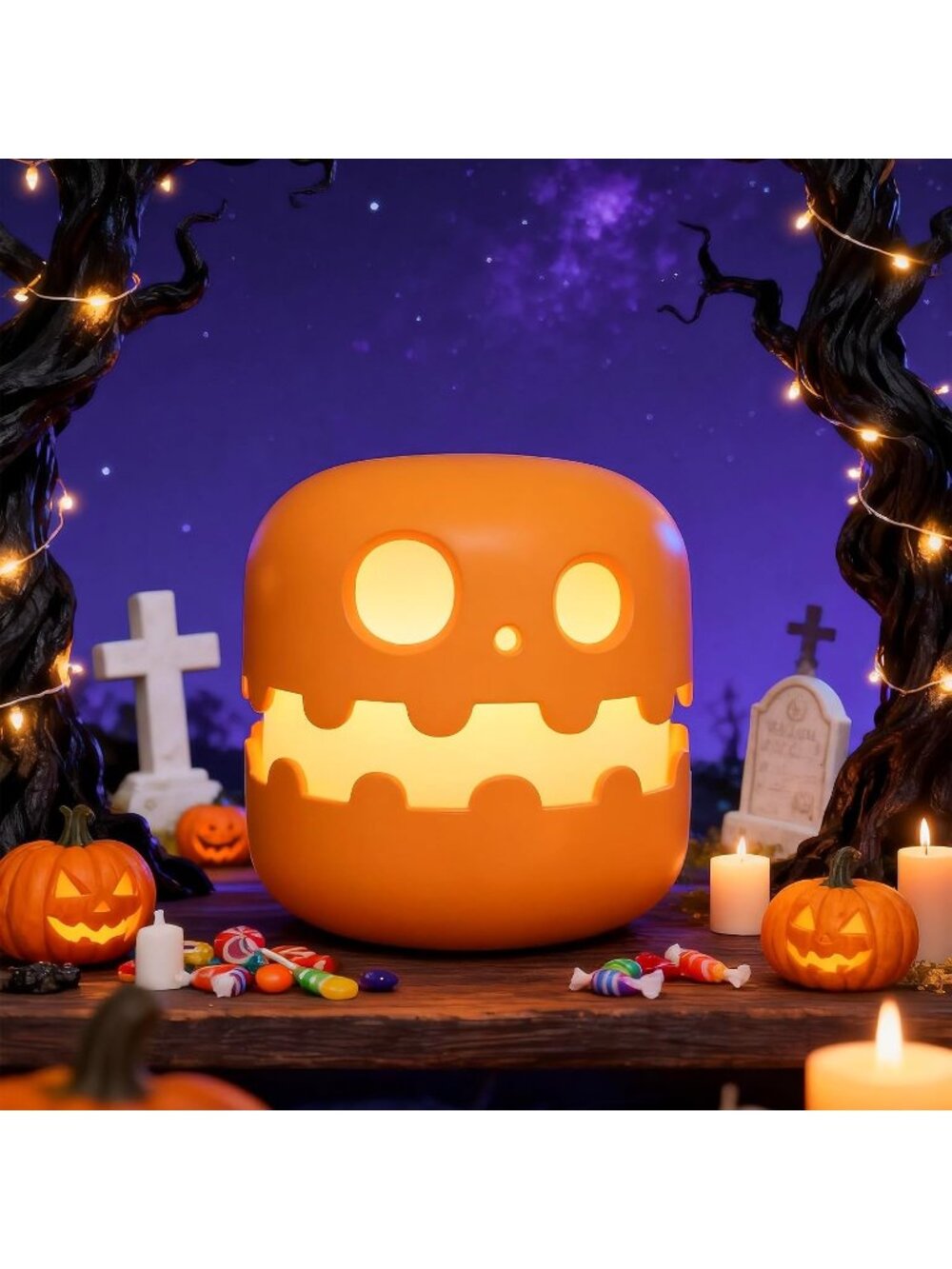 New 4 Inch Pumpkin Night Light Stepless Dimming Rechargeable Halloween Lamp
